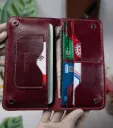 S5B-Handmade Bifold Full Grain Long Leather Wallet with button/Travel Organizer