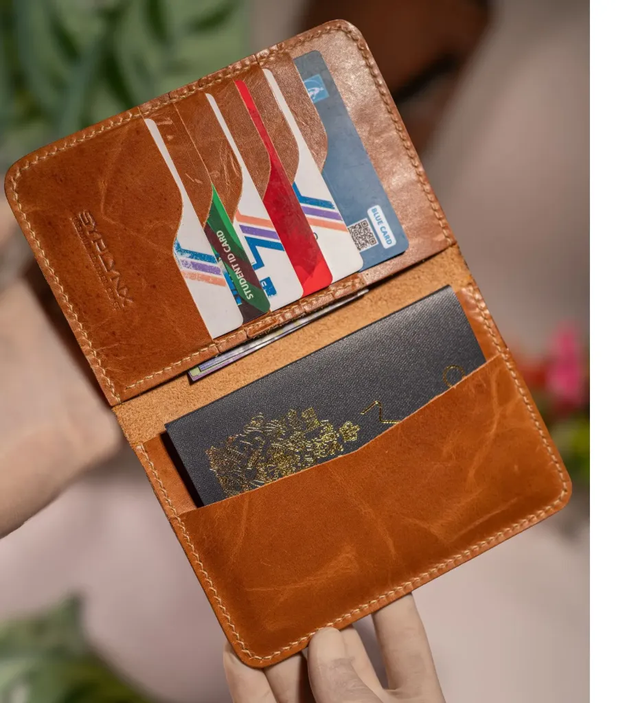 [SL-25-75PP-BRN] S10-Handmade Full Grain Leather Passport Holder