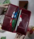 S5-Handmade Bifold Full Grain Long Leather Wallet Without Button /Travel Organizer